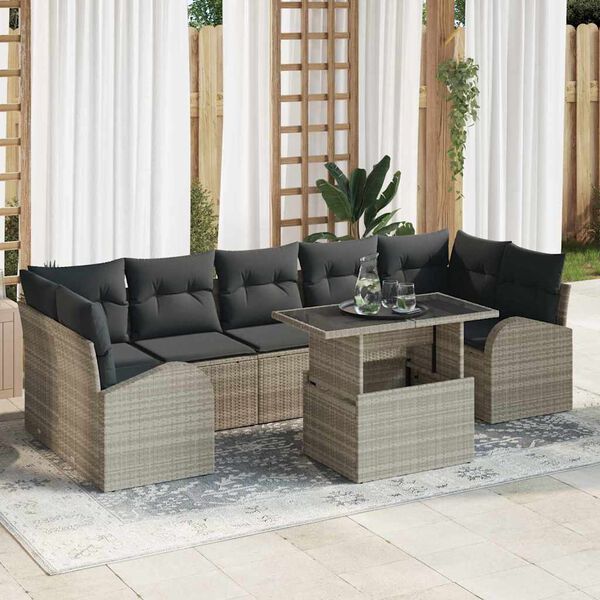 vidaXL Aia Diivanikomplekt padjaga padjaga 8 pcs Helehall Pol&uuml; Rattan