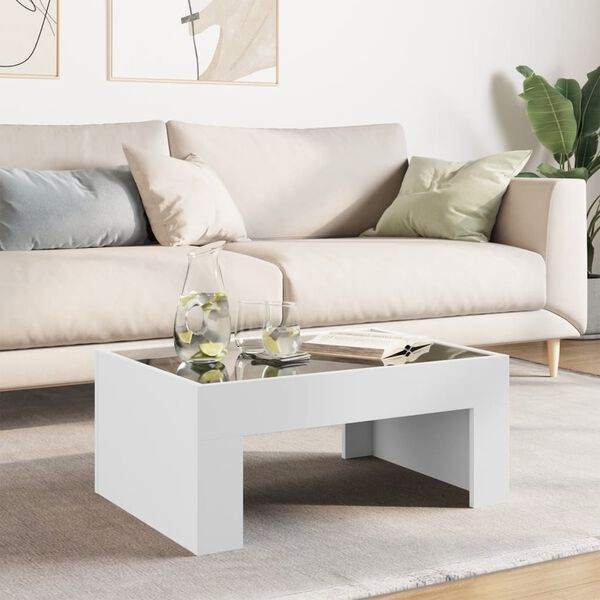 vidaXL kohvilaud LED-tuledega, valge, 70x50x30 cm