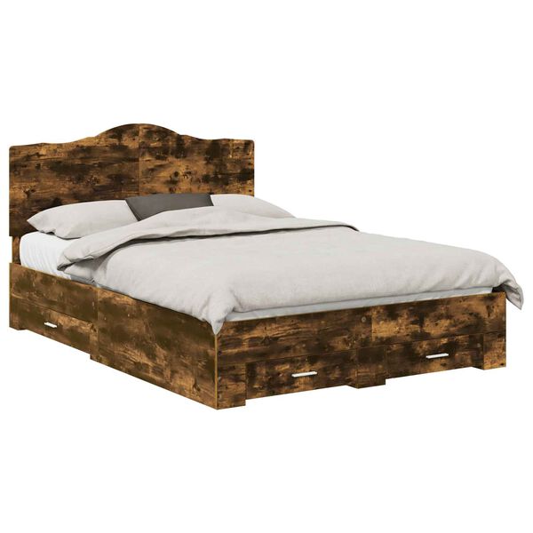 vidaXL Voodi raam peaga Suitsetatud tamm 140 x 190 cm Tehispuit