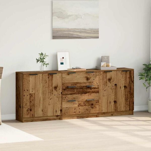 vidaXL puhvetkapid 3 tk Vana puit 60x30x70 cm Engineered Wood