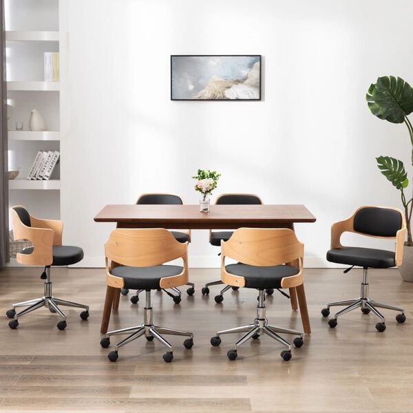 vidaXL p&ouml;&ouml;rlevad s&ouml;&ouml;gitoolid 6 tk, must, painutatud puit ja kunstnahk