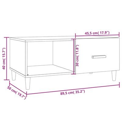 vidaXL kohvilaud, valge, 89,5 x 50 x 40 cm, tehispuit