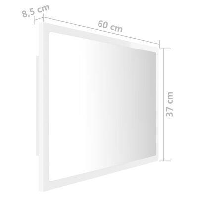 vidaXL LED vannitoa peeglikapp, kõrgläikega valge, 60x8,5x37cm, akrüül