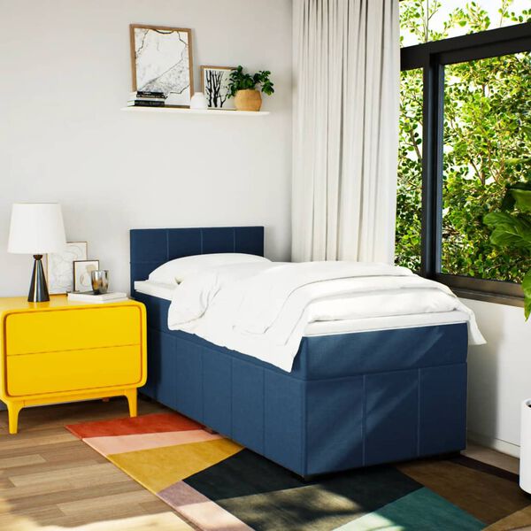 vidaXL kontinentaalvoodi madratsiga, sinine, 100x200 cm, kangas