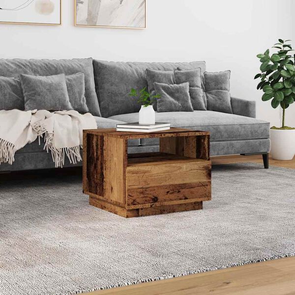 vidaXL LED-tuledega kohvilaud, vana puit, 50x49x40 cm