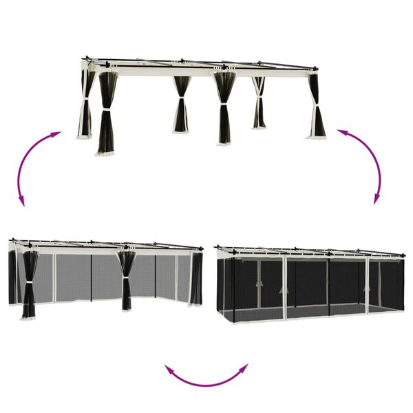 vidaXL võrkseintega paviljon, kreemjas, 6x3 m, teras