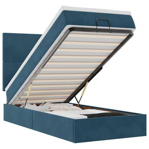 vidaXL Ottomani voodiraam madratsitega, tumesinine, 90x190 cm, samet