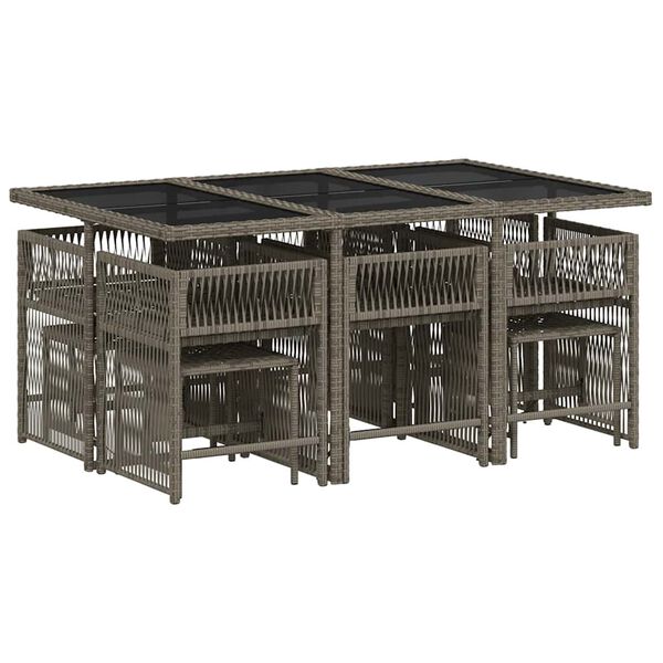 vidaXL 11-osaline aia s&ouml;&ouml;gim&ouml;&ouml;bli komplekt patjadega, hall, pol&uuml;rotang