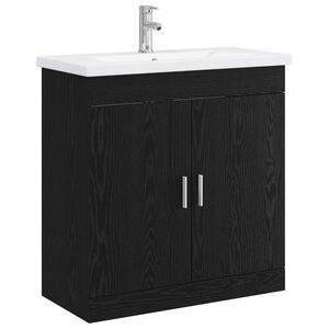 vidaXL Vannitoa m&ouml;&ouml;bleset Must tamm 81 x 40 x 84,5 cm Tehispuit