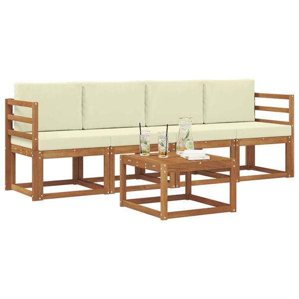 vidaXL V&auml;li diivanikomplekt 5 pcs Looduslik ja kreem Tugev akatsiapuu