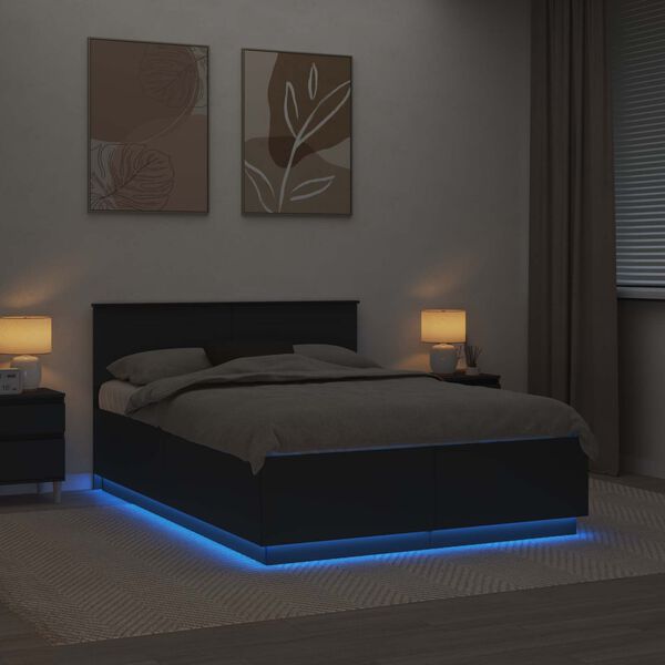 vidaXL Voodi raam LED-ribadega peaga Must 150 x 200 cm Tehispuit