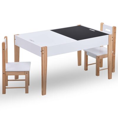 vidaXL kolmeosaline laste kriiditahvliga laud ja toolid must ja valge