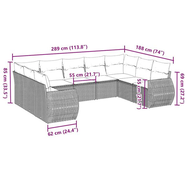 vidaXL 9-osaline aiadiivani komplekt patjadega, helehall, pol&uuml;rotang