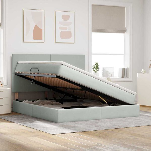 vidaXL LED-valgusega hoiuvoodi madratsiga Helehall 180 x 200 cm Samet