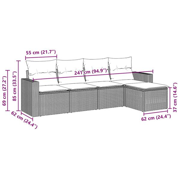 vidaXL 5-osaline aiadiivanikomplekt patjadega, must, pol&uuml;rotang