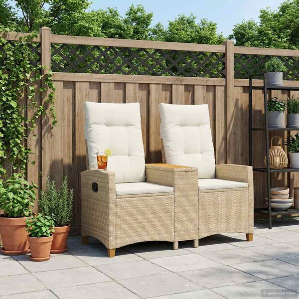 vidaXL Reguleeritav pink koos lauaga Bež ja koorevalge pol&uuml;rotang