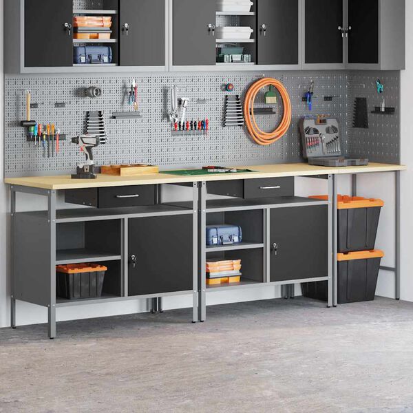 vidaXL Töölauakomplekt sahtliga 3 pcs Punane 255 x 55 x 85 cm Teras