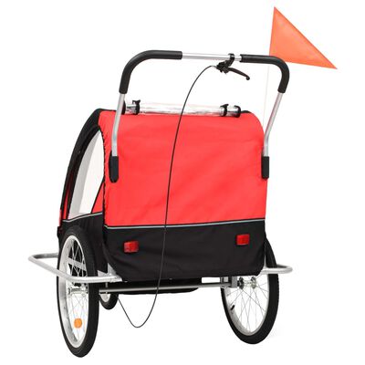 vidaXL kaks ühes laste ratta järelkäru ja jalutuskäru, must ja punane