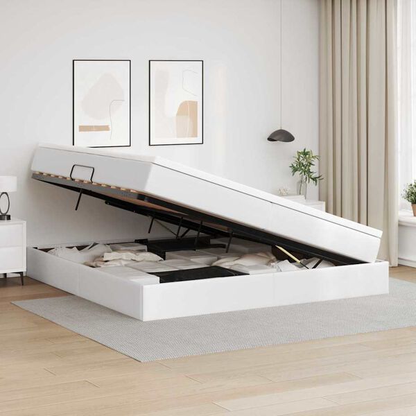 vidaXL Voodi hoiukohaga ja madratsiga Valge 200 x 200 cm Kunstnahk