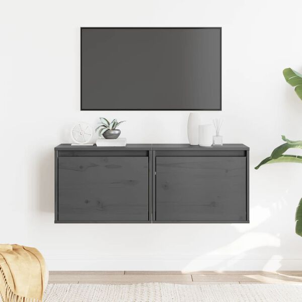 vidaXL seinakapid 2 tk, hall, 45x30x35 cm, männipuit