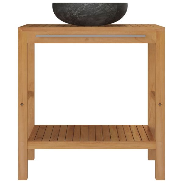 vidaXL vannitoakapp, tiikpuu, marmorist valamuga, must