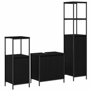 vidaXL Vannitoa m&ouml;&ouml;bleset riiuliga uksega 3 pcs Must tamm Tehispuit