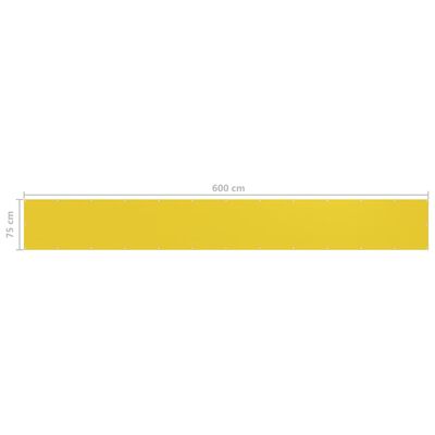 vidaXL rõdusirm, kollane, 75 x 600 cm, HDPE