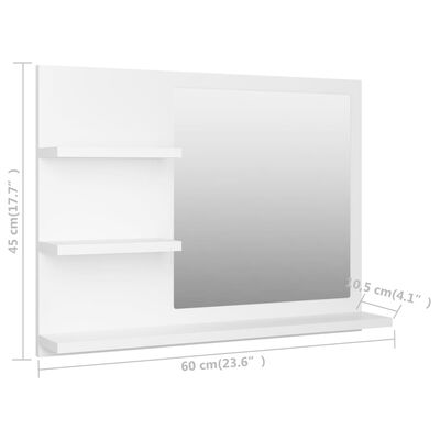 vidaXL vannitoapeegel, valge, 60 x 10,5 x 45 cm puitlaastplaat