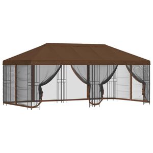 vidaXL Paviljon k&uuml;lgseinadega 6 x 3 m Pruun Pol&uuml;ester ja teras 190 gsm