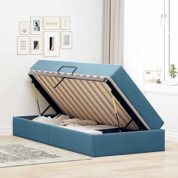 vidaXL Voodi hoiukohaga ja madratsiga Tumesinine 90 x 190 cm Samet