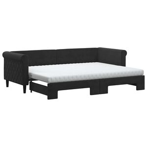 vidaXL diivanvoodi v&auml;ljat&otilde;mmatava osaga, must, 80x200 cm, samet