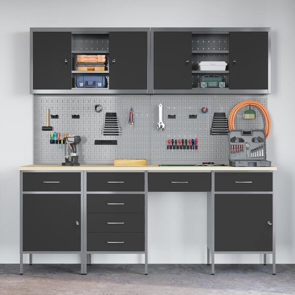 vidaXL T&ouml;&ouml;kapp sahtliga lukuga 10 pcs Must T&ouml;&ouml;deldud puit ja teras