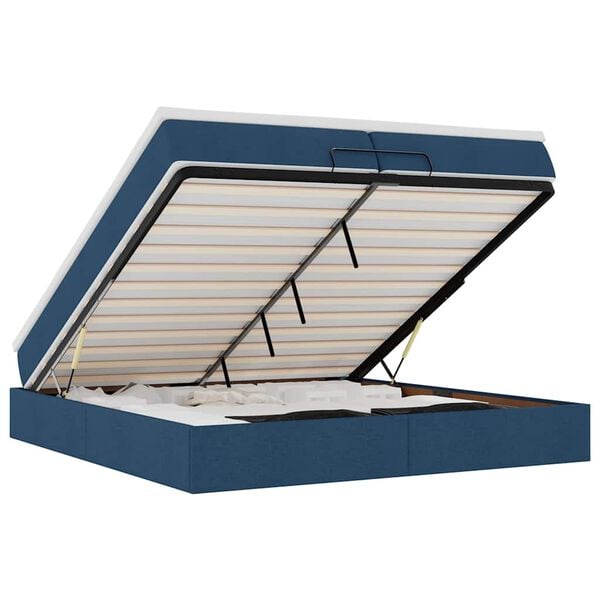 vidaXL Ottomani voodiraam madratsitega, sinise, 200x200cm, kangas