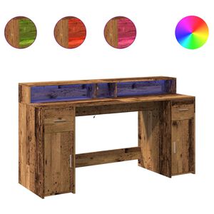 vidaXL kirjutuslaud LED-tuledega, vana puit, 160x55x91 cm, tehispuit