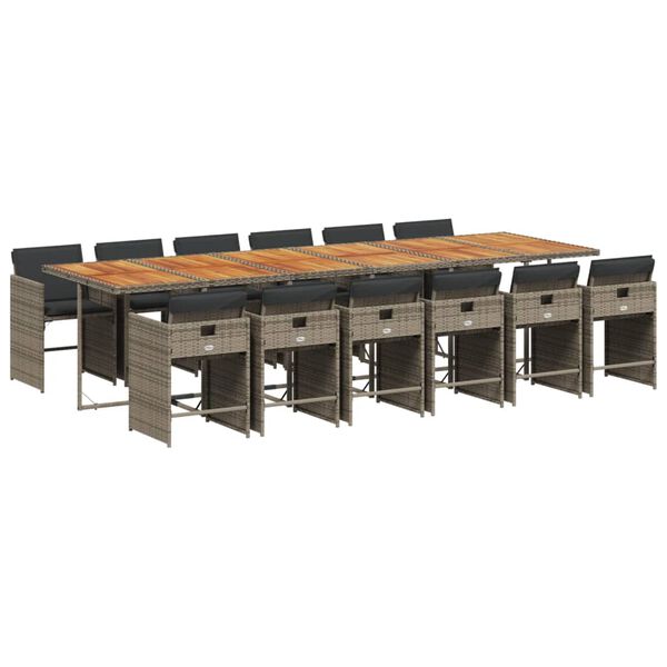 vidaXL 13-osaline aia s&ouml;&ouml;gim&ouml;&ouml;bli komplekt patjadega, hall, pol&uuml;rotang