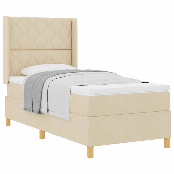 vidaXL Box Spring voodi madratsiga peaga cream 90 x 190 cm kangas