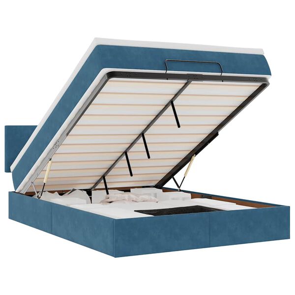 vidaXL ottomani voodi madratsiga ja LED, tumesinine, 140x190cm, samet