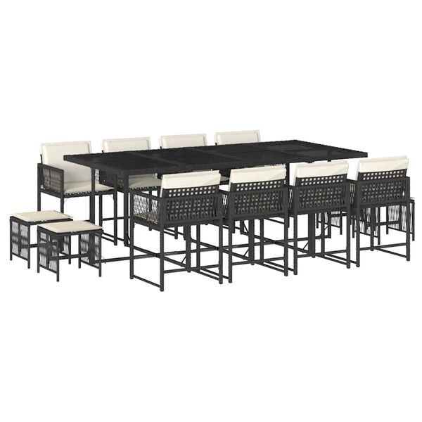 vidaXL 13-osaline aia s&ouml;&ouml;gim&ouml;&ouml;bli komplekt patjadega, must, PE-rotang