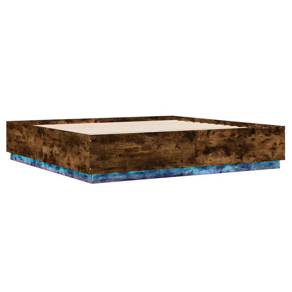 vidaXL voodiraam LED-tuledega, suitsutatud tamm, 180x200 cm, tehispuit