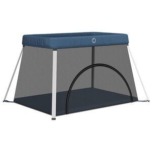 vidaXL beebi m&auml;nguaedik madratsiga, tumesinine, linane kangas