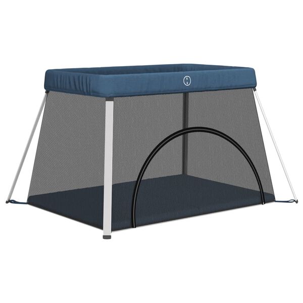 vidaXL beebi m&auml;nguaedik madratsiga, tumesinine, linane kangas