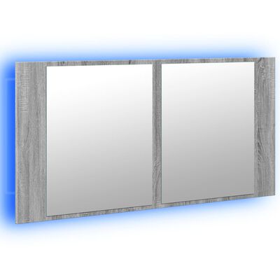 vidaXL vannitoa LED-peegelkapp, hall Sonoma tamm, 90x12x45 cm, akrüül