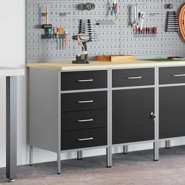 vidaXL T&ouml;&ouml;kapp sahtliga rattaga 2 pcs Must ja Hall 75 x 45 x 85 cm