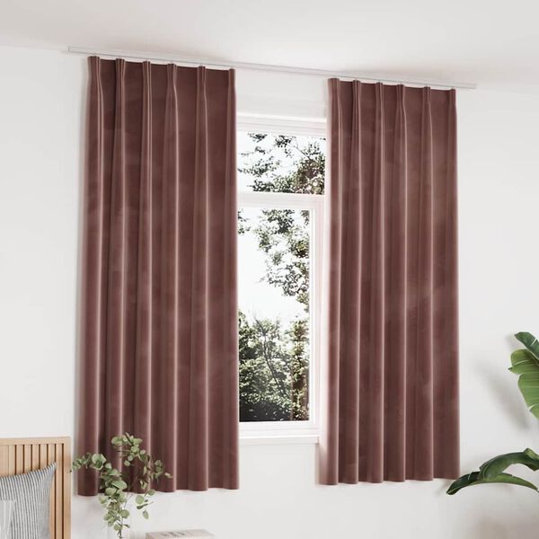 vidaXL pimendavad kardinad 2 tk konksud, samet, vanaroosa, 140x175 cm