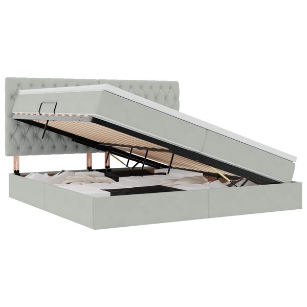 vidaXL LED-valgusega hoiuvoodi madratsiga Helehall 200 x 200 cm Samet