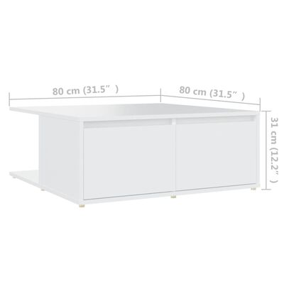 vidaXL kohvilaud, valge, 80 x 80 x 31 cm, puitlaastplaat