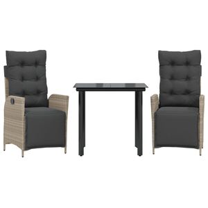 vidaXL 3-osaline aiam&ouml;&ouml;bli komplekt patjadega, helehall, pol&uuml;rotang