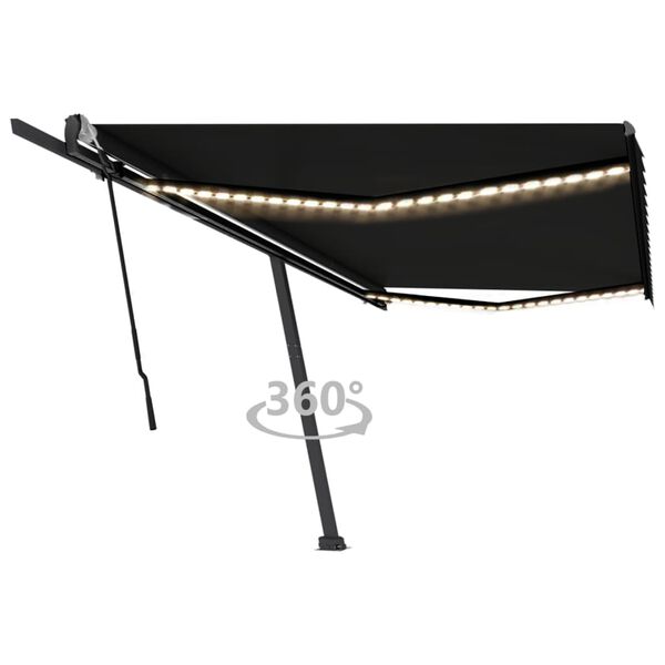 vidaXL käsitsitõmmatav varikatus LEDiga, 500 x 300 cm, antratsiithall