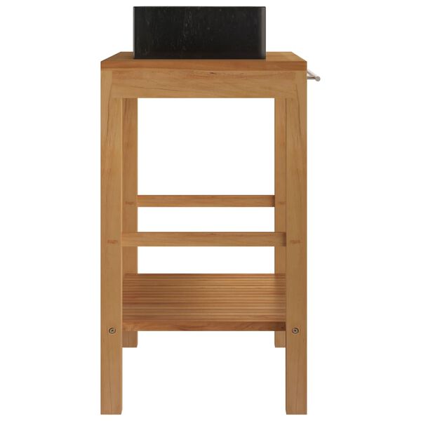 vidaXL vannitoakapp, tiikpuu, marmorist valamuga, must