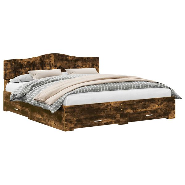 vidaXL Voodi raam peaga Suitsetatud tamm 200 x 200 cm Tehispuit